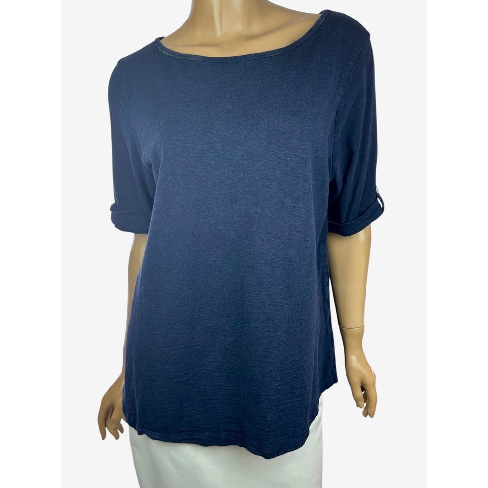 Chico's the Ultimate Tee Size 2 / L Navy Blue Short Sleeve Cotton & Modal
